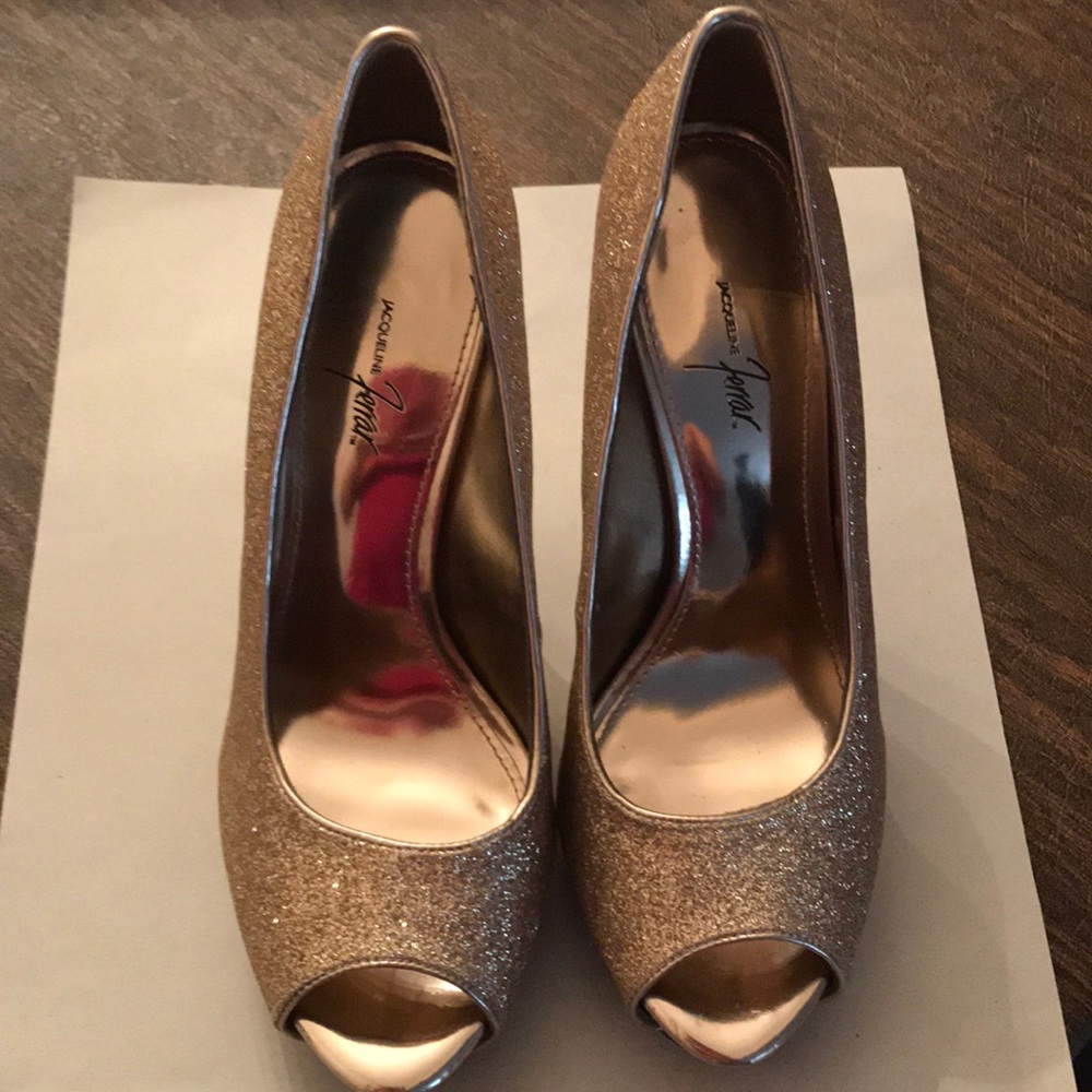 Rose Gold Glitter Peep Toe Hidden Platform Pumps